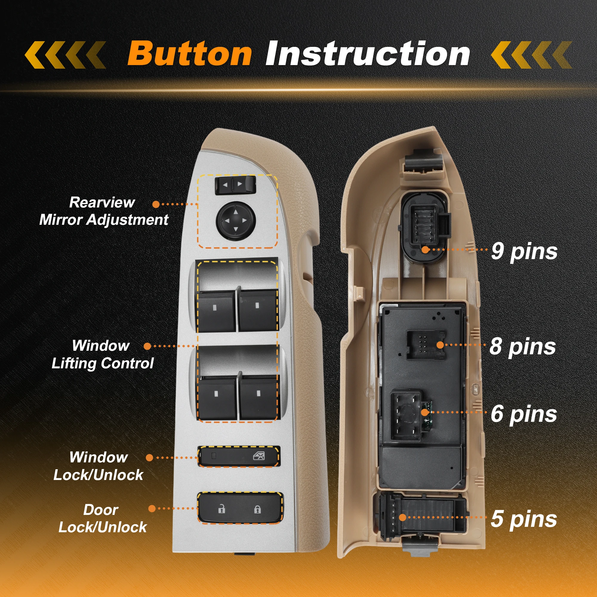 

UXCELL Driver Side Power Window Switch 22968506 Tan for Silverado Sierra 1500 2010-2013