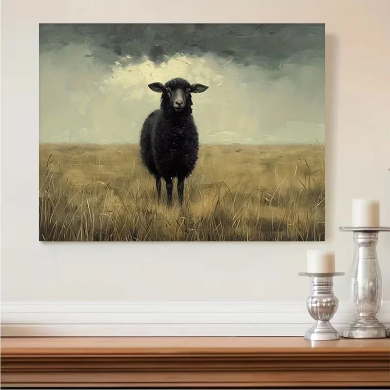 Multiple sizes 1pc frameless Canvas Painting,Black Sheep in Field Vintage Sheep Poster and Prints Canvas Painting Wall Art Pictu