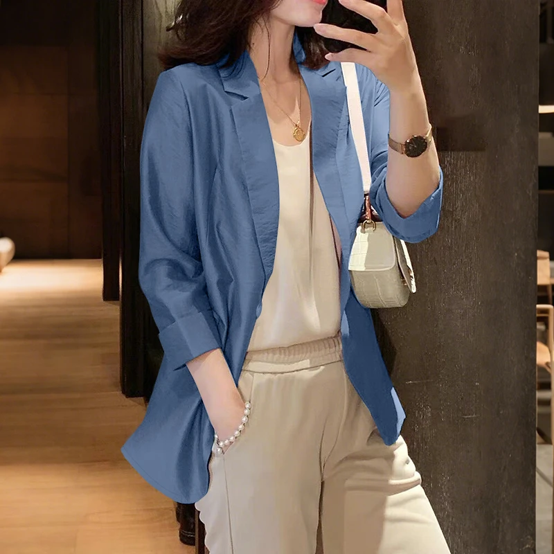 

ZANZEA Women's Lightweight Blazer Spring Notched Lapel Long Sleeve Solid Color Textured Suit Jackets Commute Office Wear Clothes