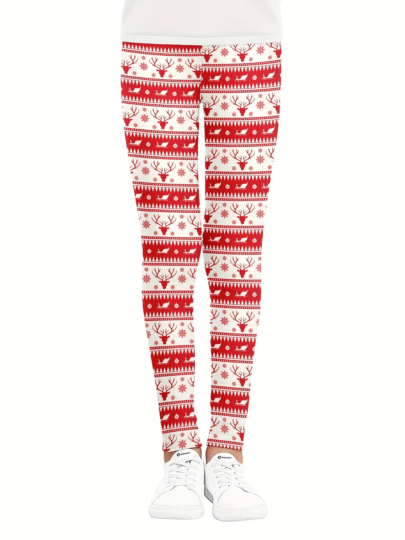 

Christmas girls' tight-fitting leggings with reindeer elements, outdoor holiday gifts