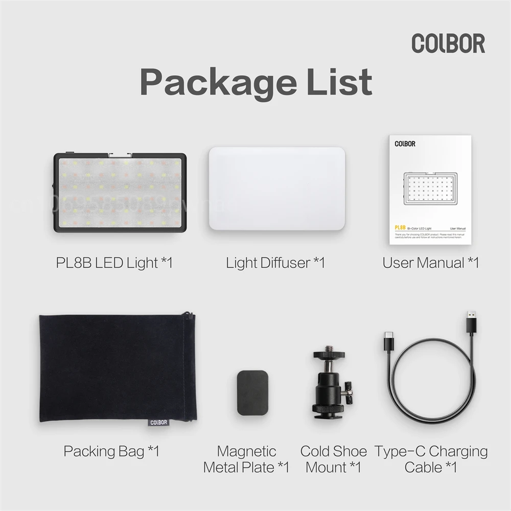 Colbor PL8B LED Video Light Camera Light Full Color Rechargeable 5000mAh Dimmable 2500-9000K Panel Light Photo Studio Lamp