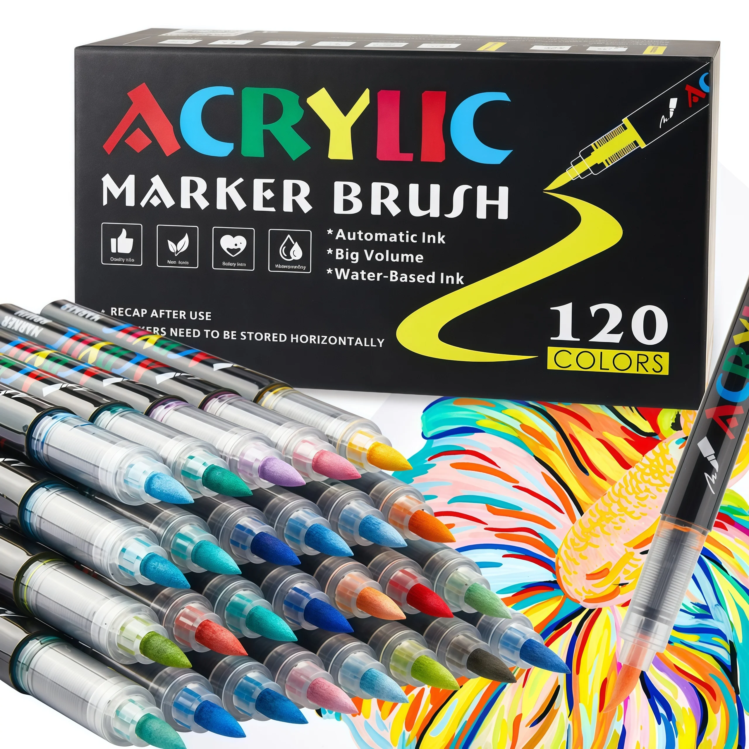 Acrylic Liquid Marker Pens for Art Painting - Student-Friendly, Non-Bleeding, Soft-Tip, Colored Doodle & Watercolor Markers