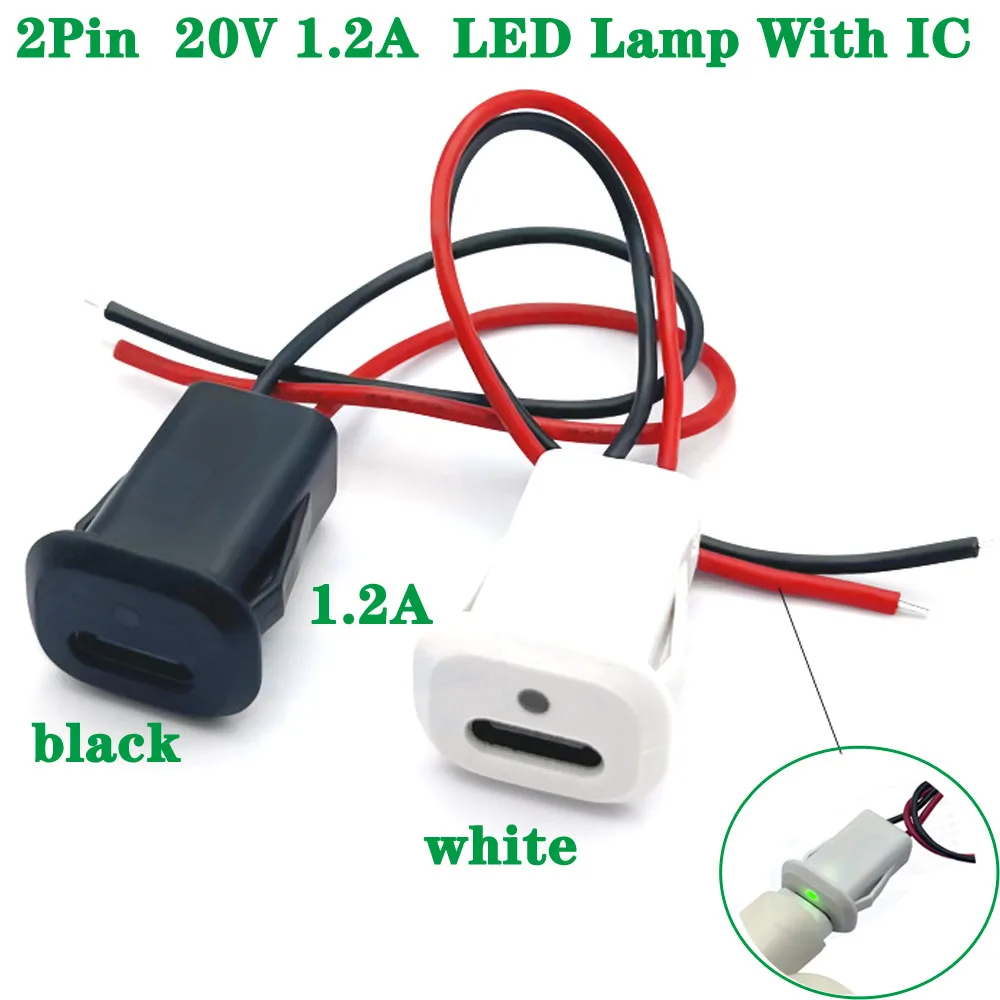 

2Pin LED Lamp Type-C 2P Direct Crimp USB Female Jack C Connector Jack Female Charging Port Waterproof With IC 20V 1.2A