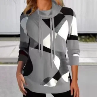 Office Commuting Style Versatile Pullover Fashion Printed Long-sleeved Turtleneck Sweatshirt Pull Hiver Femme Moletom Femininos