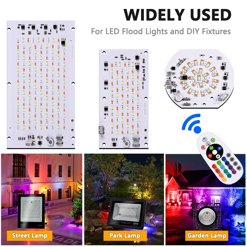 RGB LED 50W 100W Linear Light Source Board AC220V High Voltage Driver-Free 24 Key IR Remote for DIY Park Garden Flood Lamp Panel