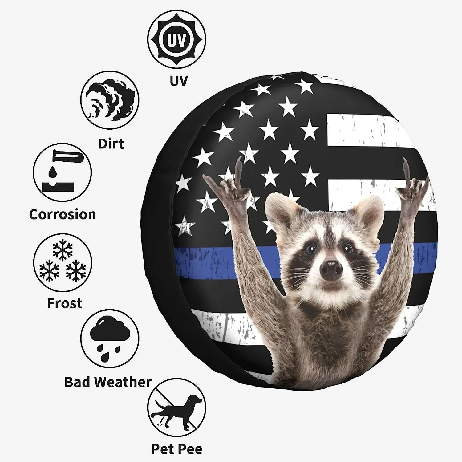 Funny Raccoon Wheel American Flag Tire Cover Protector Wheel Tire Covers Weather-Proof for Trailer RV SUV Truck Camper Travel