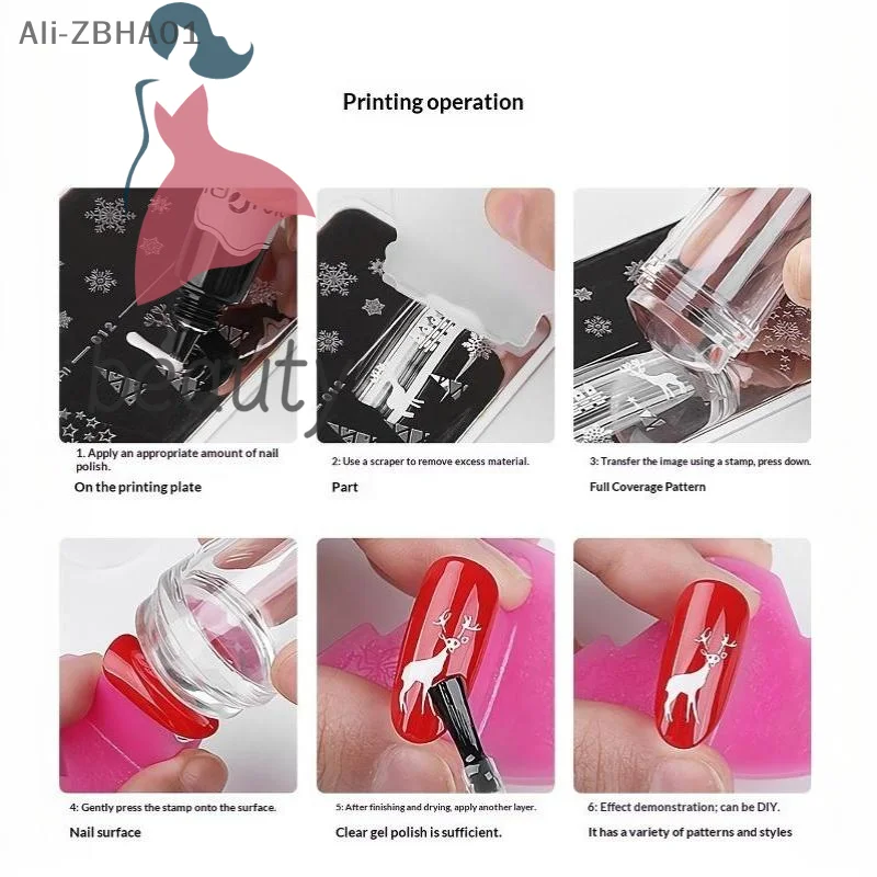 Rectangular Silicone Nail Art Stamper Set Clear Transfer with Scraper for Home DIY Manicure Salon Use