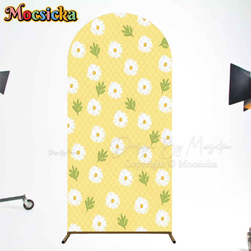 Mocsicka アーチカバー背景ベビーシャワー写真ハッピーバースデーパーティーアーチ型背景イエローハニーオレンジフラワー結婚式の装飾