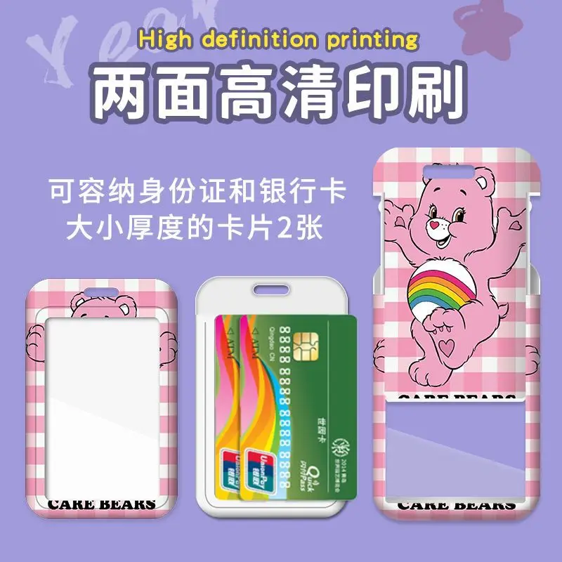 MINISO CARE BEARS-Porte-cartes transparent pour campus, longue lanière, clé JOSwipeable, carte de repas, accès au bus, carte de métro