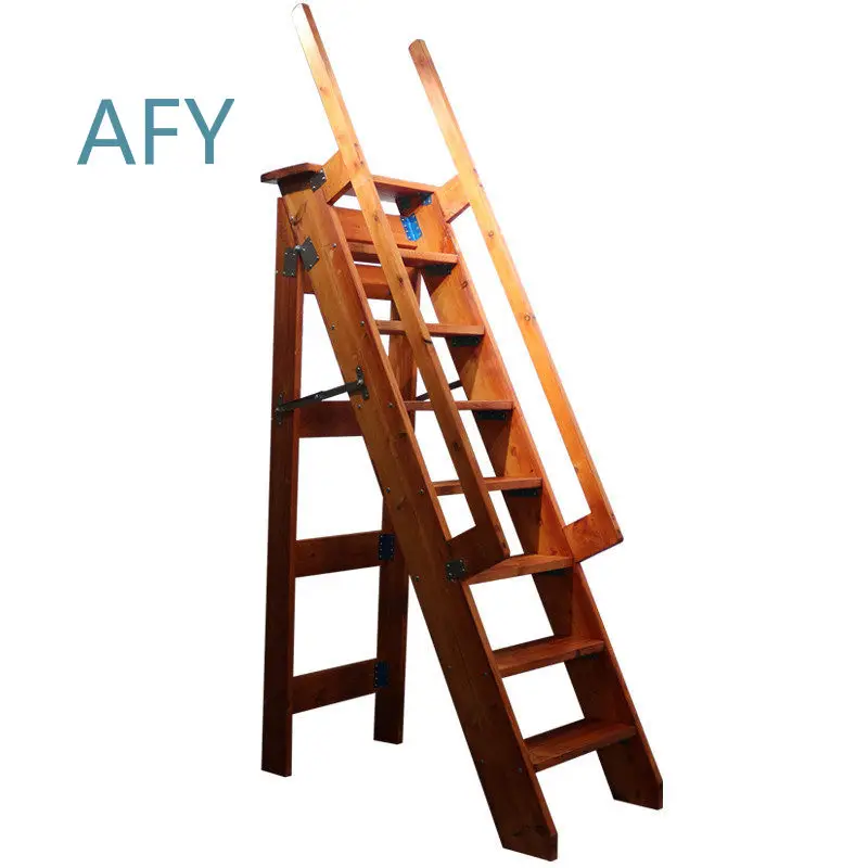 Single-sided Ladder for Household Use Solid Wood Rice Storage Mobile Step Stool with High Handrail Straight Stainless Steel
