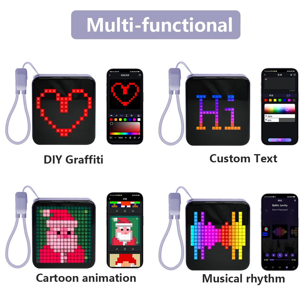 Smart 16*16 LED Pixel Screen with 5000mAh Bank Power,Pixel Light DIY Image Text,Bluetooth APP Control Portable Power Bank
