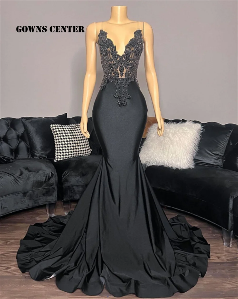 Elegant Black Prom Dresses Luxury Mermaid Evening Dresses Black Girls Beaded Graduation Gown Birthday Party Customized