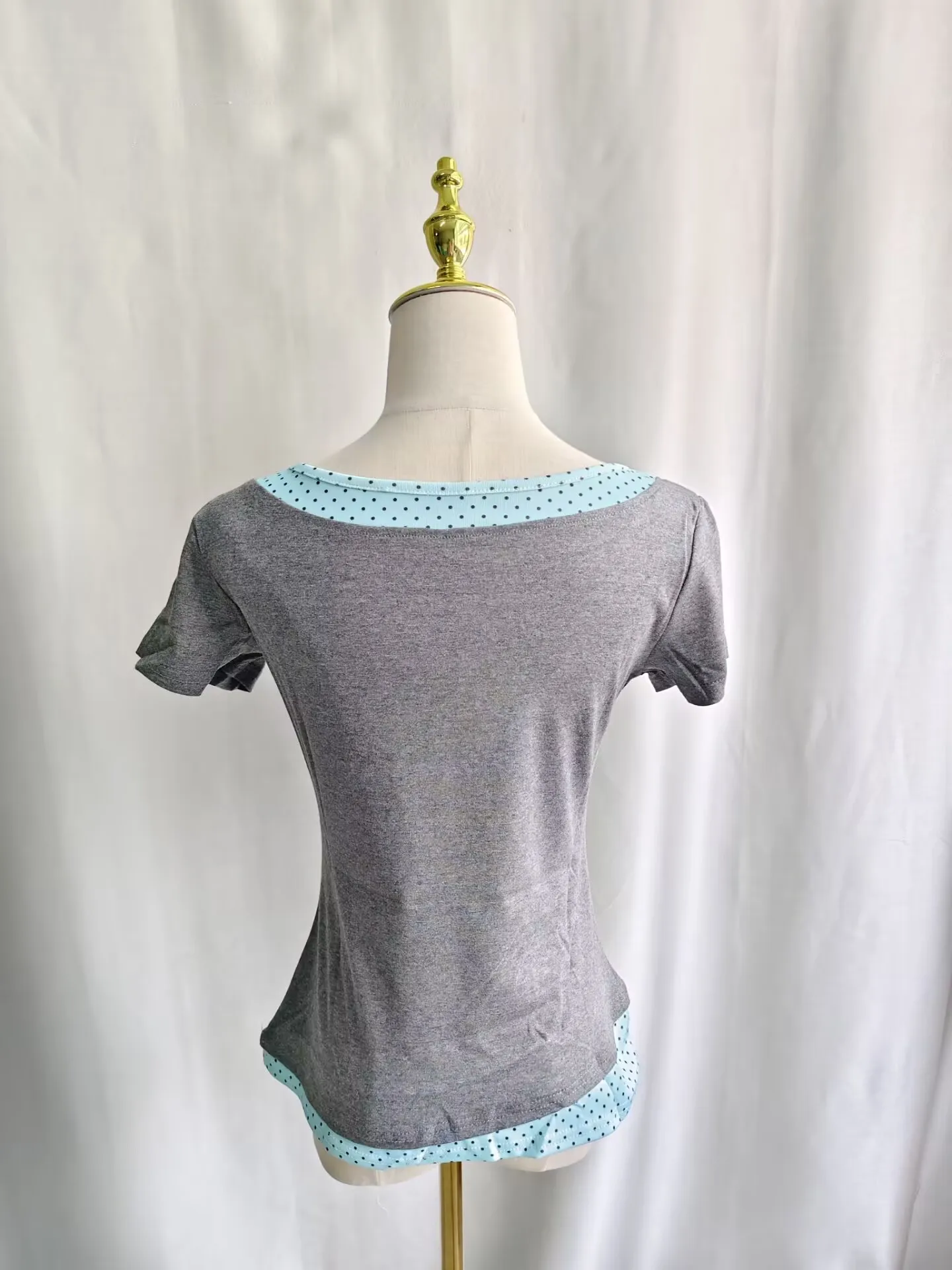 Kimutomo Women T Shirts Polka Dot Printed Short Sleeve Slim Grunge Gothic Y2k Aesthetic Harajuku Tops Ladies Fashion Casual Tee