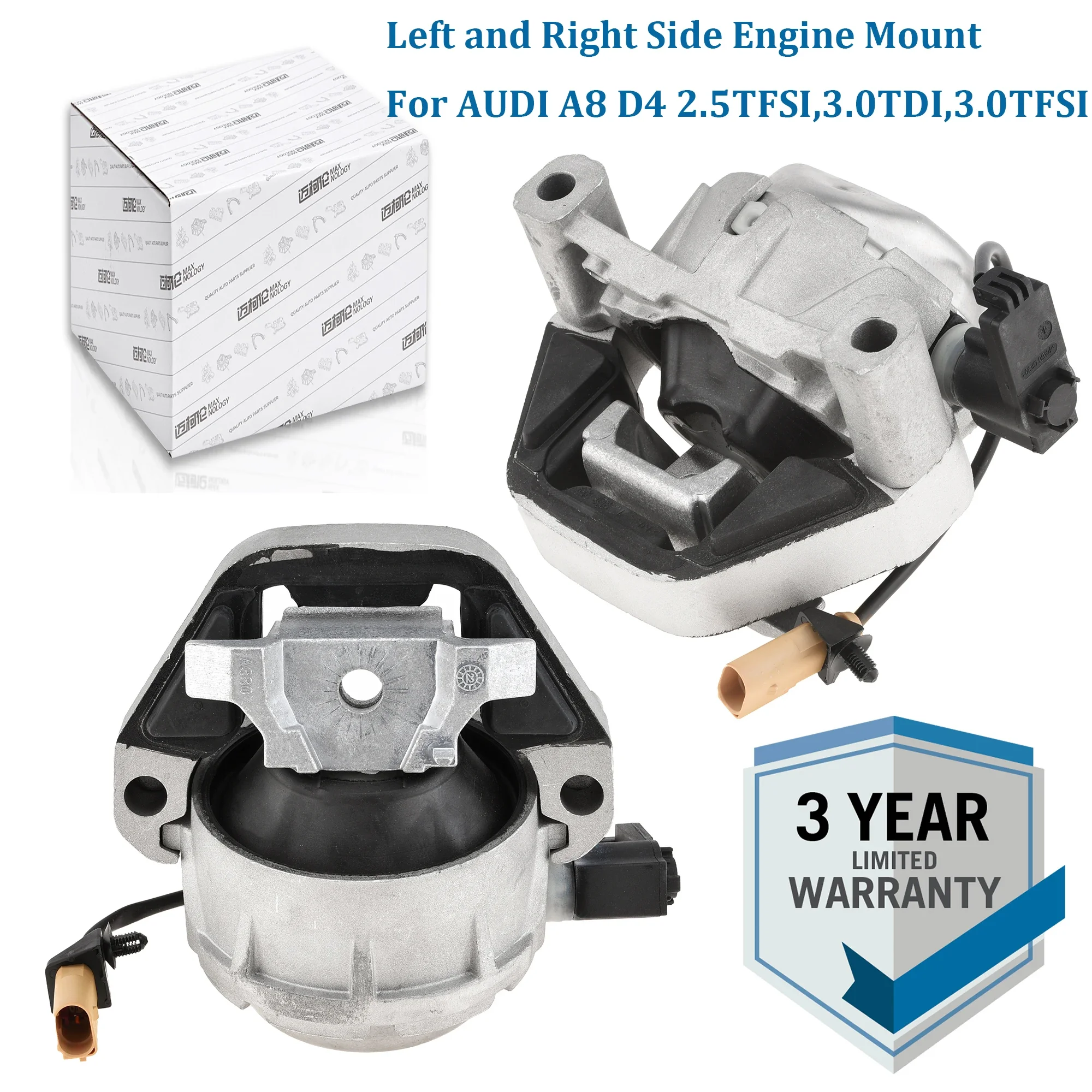 Pair Left and Right Engine Mounts with Wires/Sensor 4G0199381LC,4G0199381LD For AUDI A8 D4 2.5 TFSI,3.0 TDI.3.0 TFSI