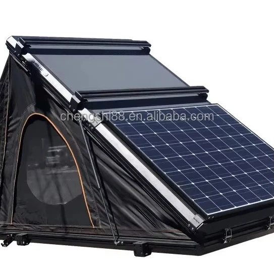 Lightweight Electric Solar Powered Car Roof Top Tent Hard Shell Aluminum Skylight 3-5 Person Rooftop Tents with Ladder Accessory