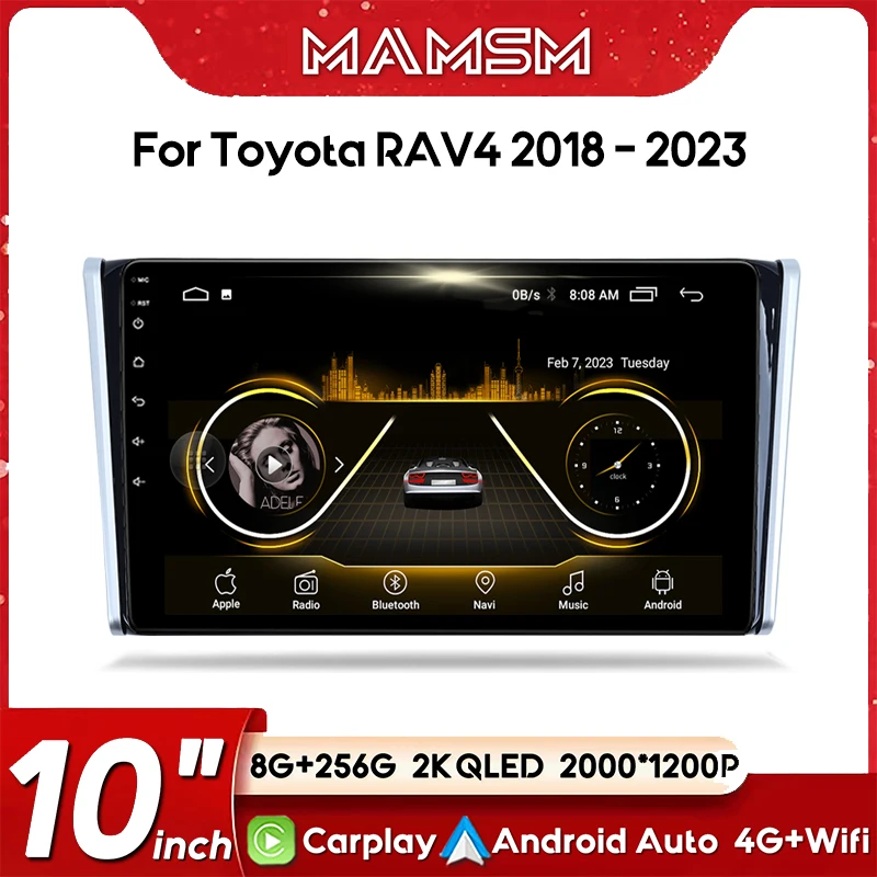 Car Radio For Toyota RAV4 5 XA50 2018 - 2023 Carplay Auto 4G+WIFI GPS Navigation Multimedia Video Player Stereo BT Android 13