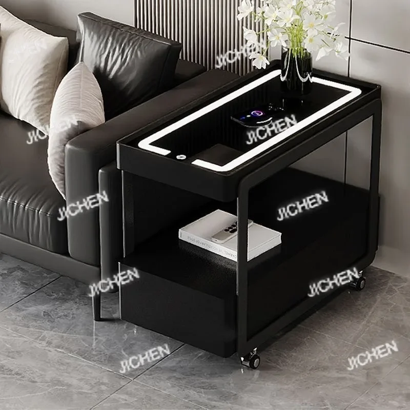 

HS Передвижной боковой шкаф из массива дерева Легкий роскошный умный боковой шкаф для дивана Многофункциональный журнальный столик узкий шкаф