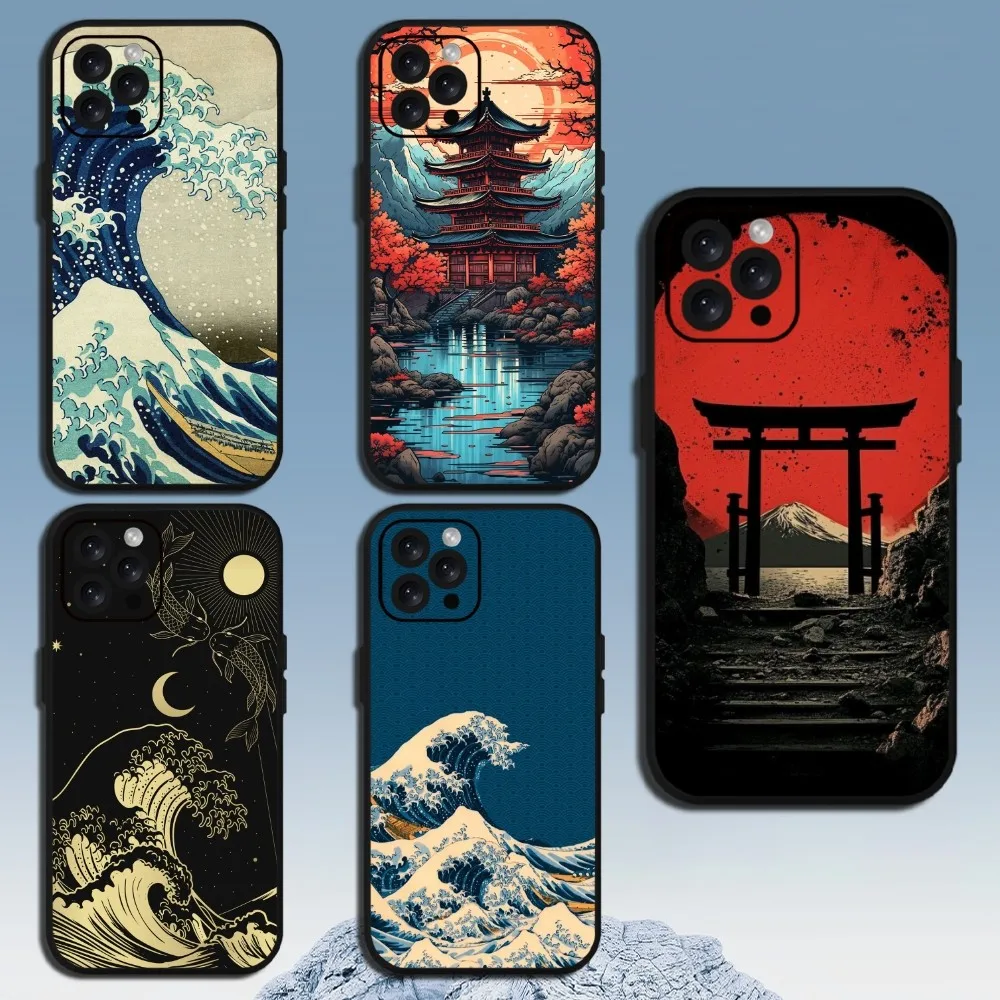 Japanese Ukiyoe The Great Wave off Kanagawa  Phone Case For iPhone Mini 11 12 13 14 15 Pro XS Max X Plus SE XR Shell