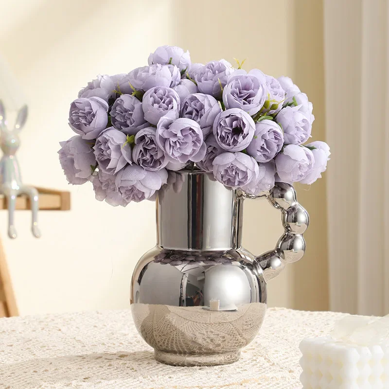 Internet celebrity modern handle milk pot vase living room flower arrangement ceramic high-end flower pot vase flower utensil