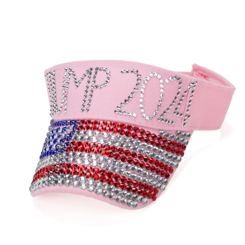 Election Day 2024 Trump Fans Gift American Flag Adjustable Bling Empty Top Hat MAGA Hat Sparkling Rhinestone Diamond Sun Visor