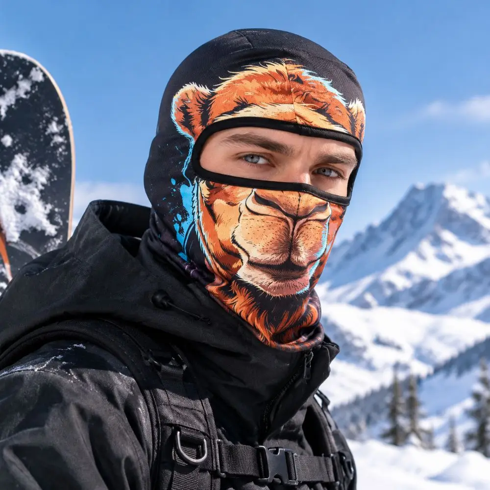 3D Printed Animal Pattern Funny Ski Mask Full Coverage Breathable Eye Hole Balaclava Face Mask Windproof Sweat Absorbent