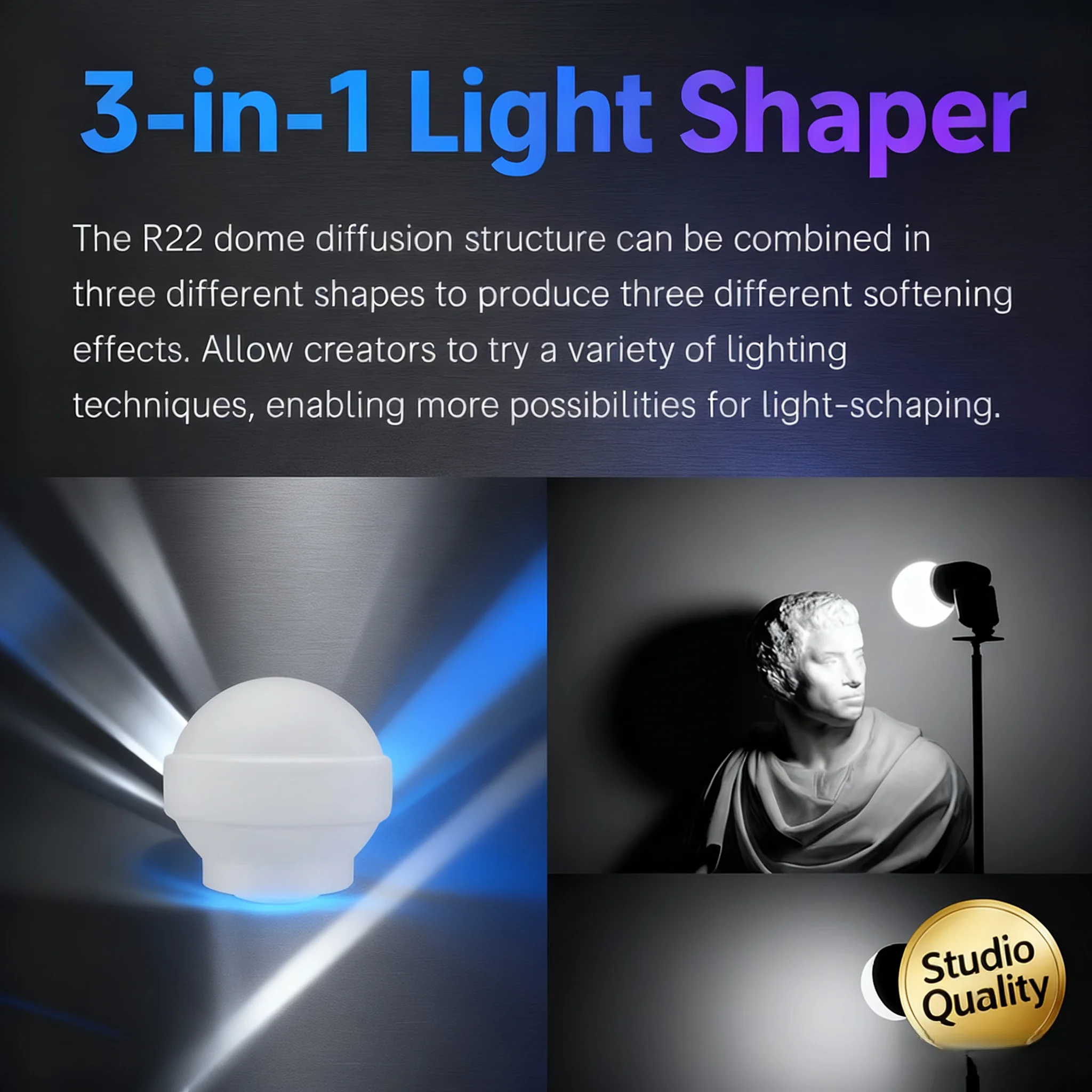 Silicone Dome Diffuser for Godox V1/V1Pro/V100 | 3-Shape Soft Light Modifier | Pure White, No Color Cast, Flexible & Durable