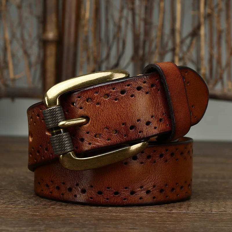 3.8CM Thick Cowhide Copper Buckle Genuine Leather Casual Jeans Belt for Men Men High Quality Retro Luxury Male Strap Cintos