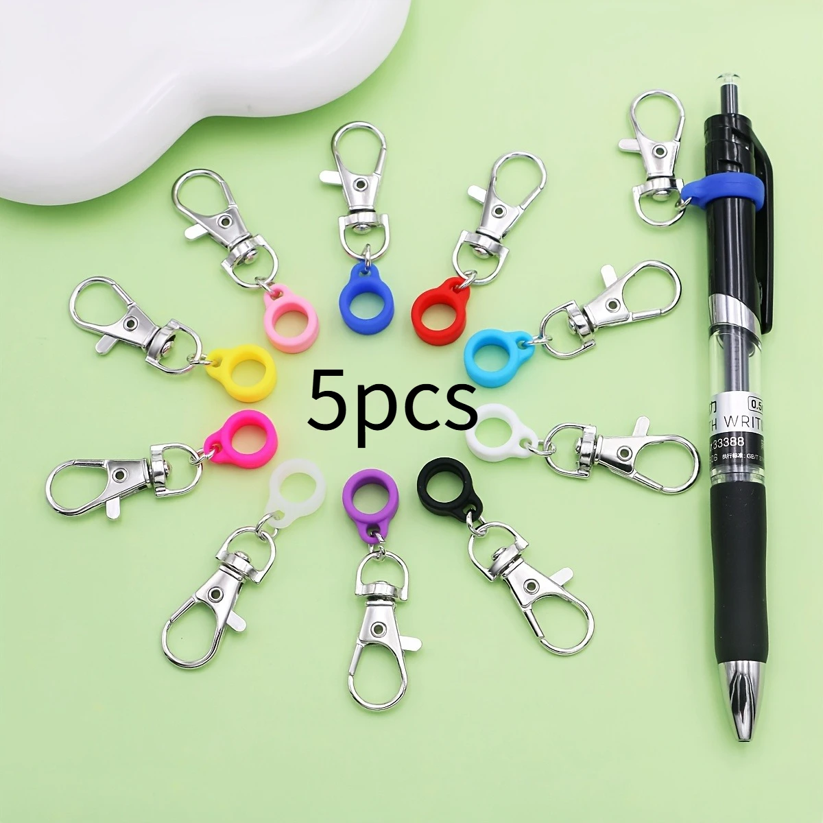 5pcs Silicone Anti-Lost Adjustable Rings Pen Holder with Clips for Lanyards, Ideal for Nurses
