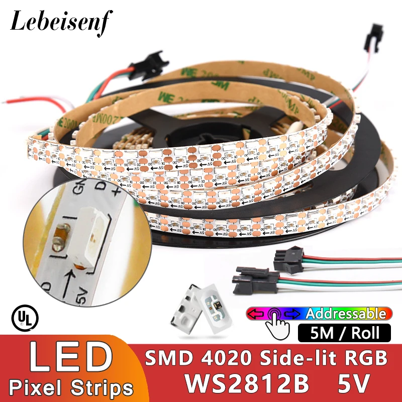 5MM wąski WS2812 LED Strip RGB 5V boczna poświata kolorowe 4020 wysokiej jasności szafki do dekoracji domu składane miękka taśma LED