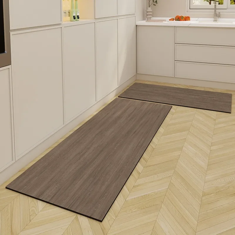 Kitchen Floor Mat Decoration Oil-proof Anti-fouling Waterproof Carpet Household PVC Leather Wood Grain Soft Balcony Rug Alfombra