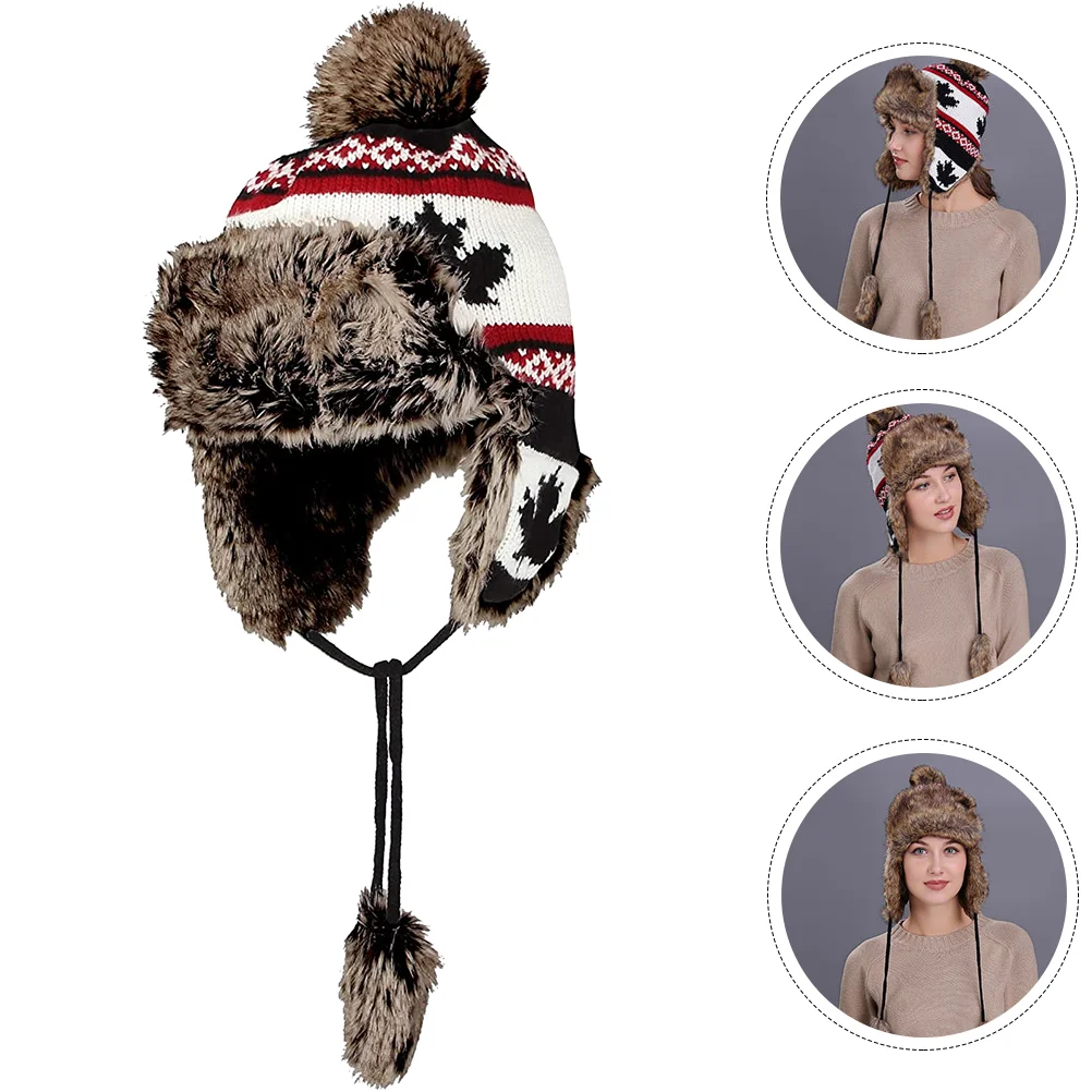 

Maple Beanie Hats Windproof Ear Caps Warm Fashionable Knitting Keeping Cotton Outdoor Wool Warmer Miss