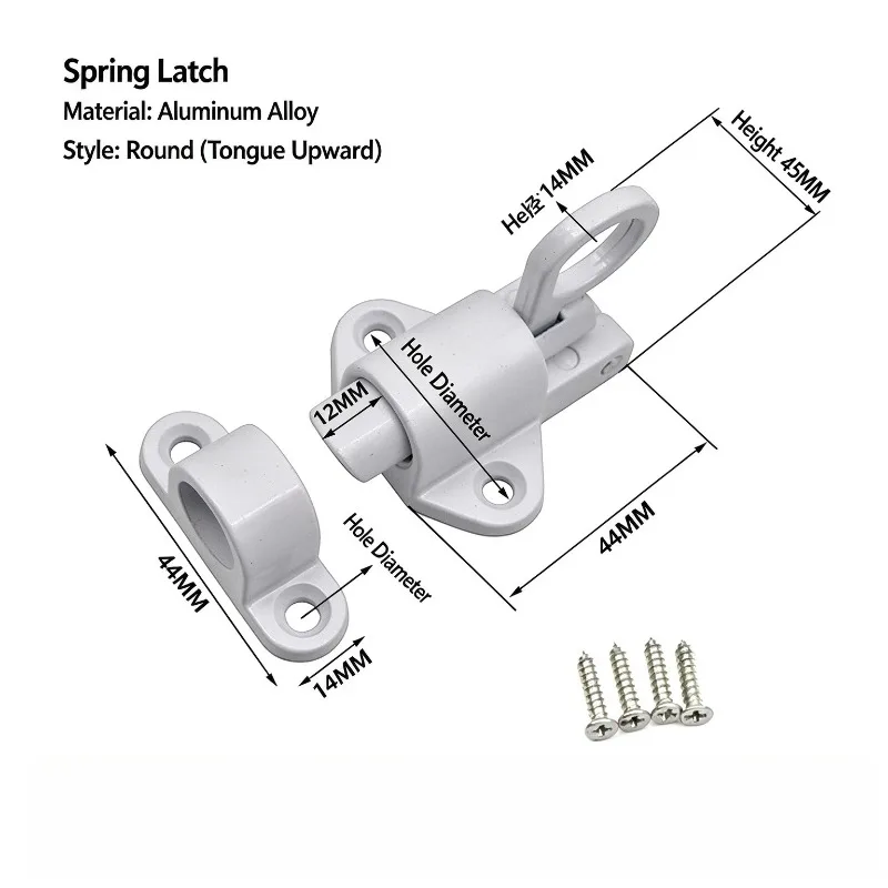 2PCS Door Window Slide Latch Lock Security Pull Ring Gate Latches Automatic Aluminum Alloy Spring Latch,Self-Closing Barrel Bolt