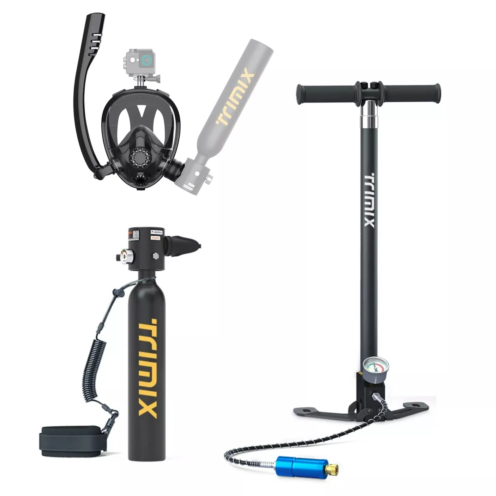 

TRIMIX Mini Scuba Lung Tank 0.5L With Snorkeling mask And Snorkel Mask Snorkel Mask 4-Level Hand Pump Up to 10 Minutes Breathe