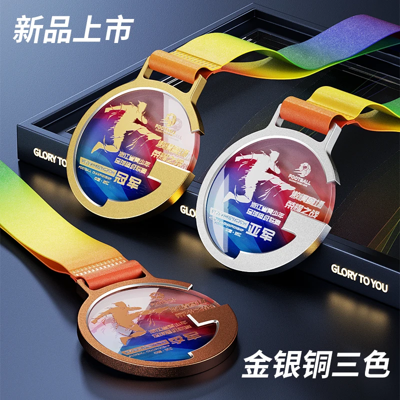 3PCS Glass and Alloy Medal Sports Art Honor Award for First Second Third Place Presentation
