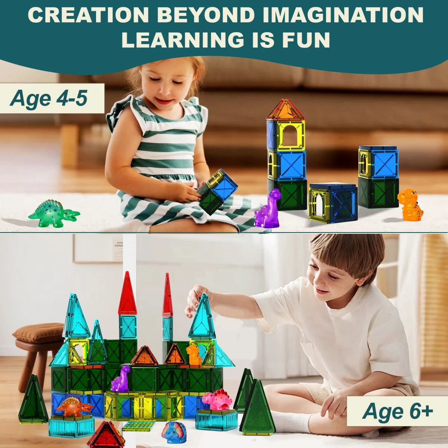 Vibrant STEM Magnetic Building Block Toy Set | Dinosaur & Animal Designs | Creative Outdoor Play & Imagination Games for Kids 3+