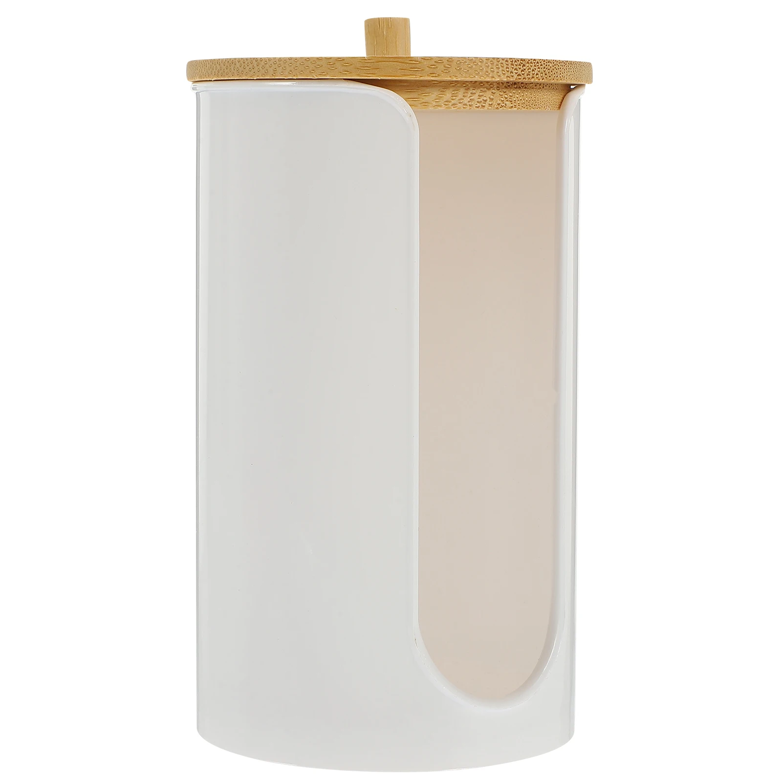 

Bathroom Cup Dispenser Holder Transparent Bamboo Lid Disposable Paper Cups Mouthwash Cotton Pad Round Storage Container Plastic