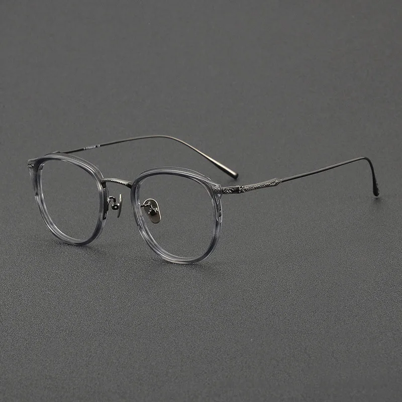 Men Women Fashion High- End Retro Carved Small Square Transparent Green Yellow Grey Print Pure Titanium Myopia Glasses Frame