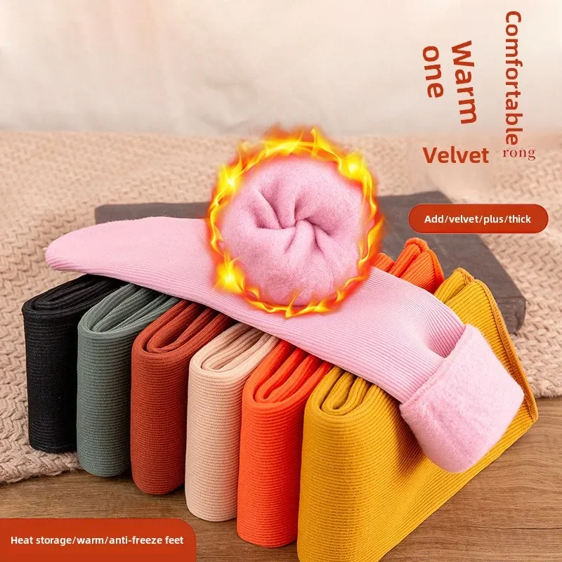 Women's Thick Warm Fleece Lined Slipper Socks Winter Snowflake Fleece Home Floor Socks Solid Color Wool Blend Cozy for Women
