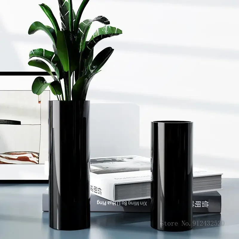 Minimalist style Glass Black/White Flower Arrangement Utensils Home Living Room Art Decoration Straight Tube Hydroponic Vase 1Pc