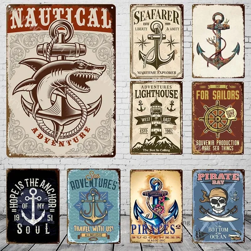 New anchor navigation metal sign vintage nautical dream art for beach house seaside man cave wall decoration