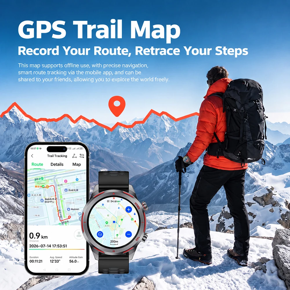 SKMEI J16 Smart Watch 600mAh Battery Offline Map Track Back 170+Sports Modes Sleep Stress Monitor Waterproof For Hiking Cycling