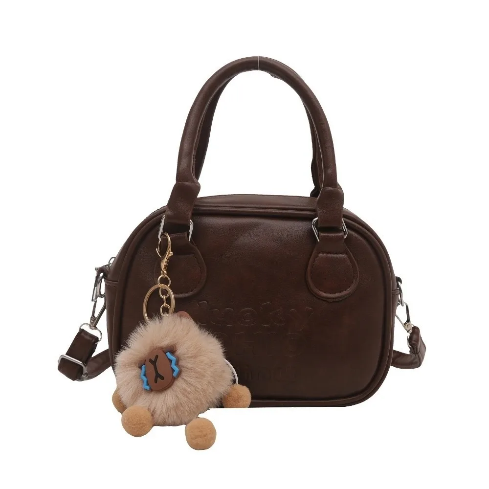 

Vintage Y2k Bowling Bag Large Capacity Korean Style Handbag with Capybara Pendant Solid Color Tote Bag Outdoor