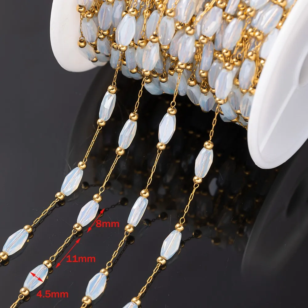1Meter Stainless Steel Gold Beaded Crystal Rhombus Chains For DIY Bracelets Necklaces Earrings Jewelry Making Supplies No Fade view 3
