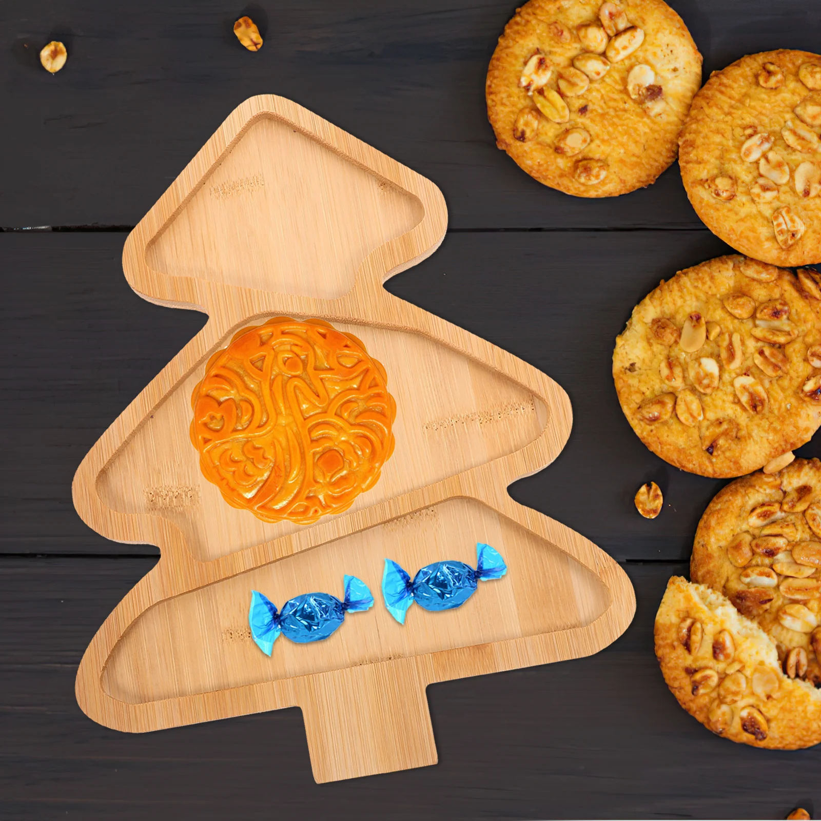 

Wooden Serving Plate Christmas Tree Shape Bamboo Tray For Fruit Snacks Dessert Party Decorative Tray Food Holder