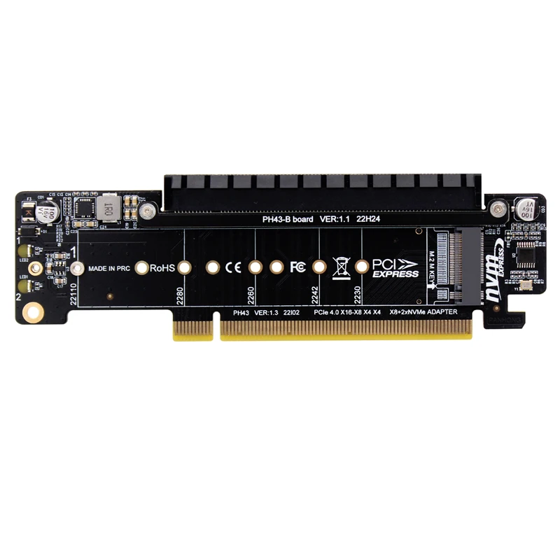 PCI Express X16 4,0 A X16 Slot + 2Port M.2 NVME PCI-E Split VROC Card M KEY NVME RAID Card para 2230 2242 2260 2280 22110 M2 SSD