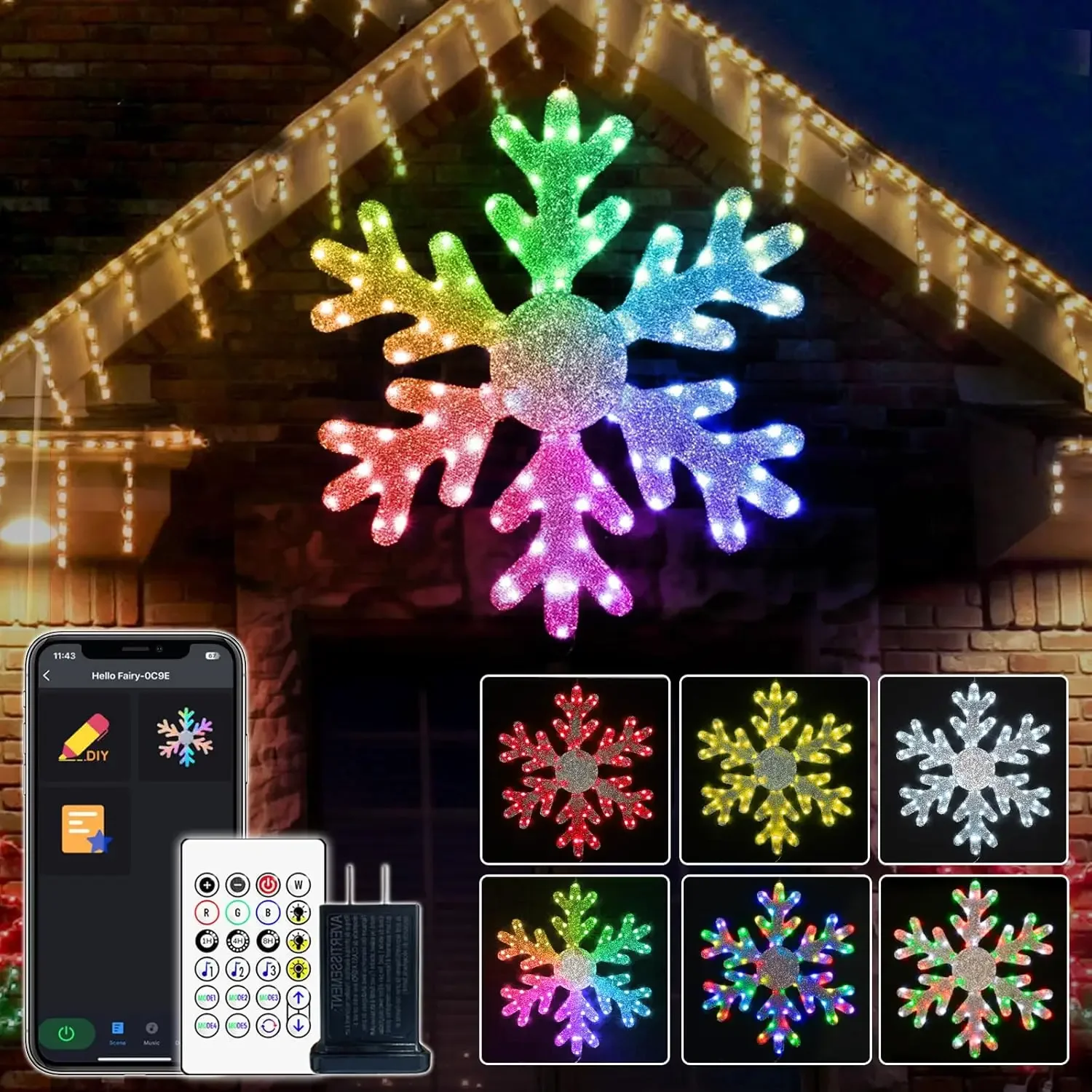 Smart Led Christmas Snowflake Lights DIY Window Lights Music Sync Chasing Effect App Large Snowflake Decor for Outdoor Wall Xmas