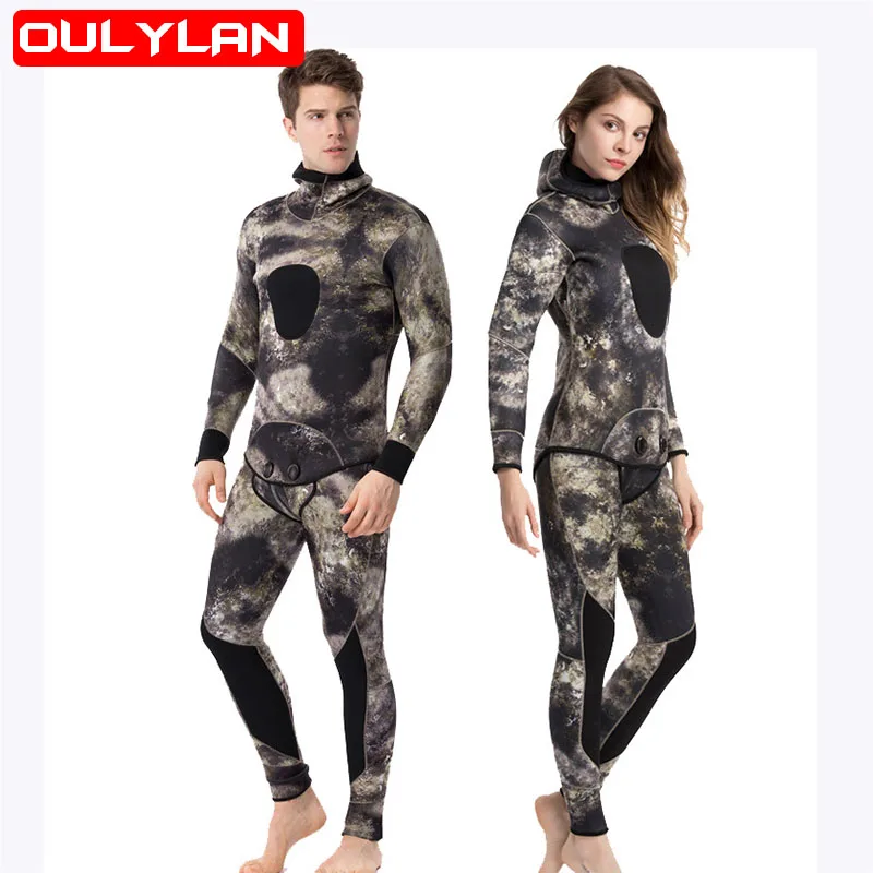 New 7 MM Camouflage Fish Hunting Suit Split Diving Suit For Men And Women Fishing And Hunting Semi-dry Wetsuit