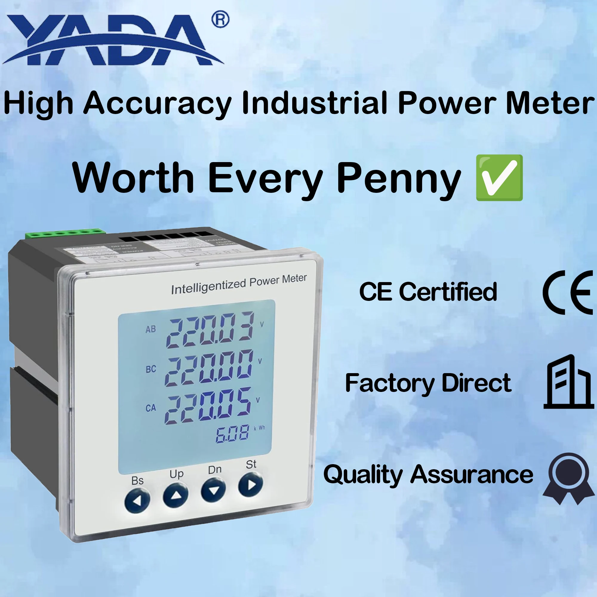 

Three-Phase Multi-Function Power Meter AC20~400V, Class 0.5 Accuracy, LCD Display with RS485 Modbus for Energy Monitoring