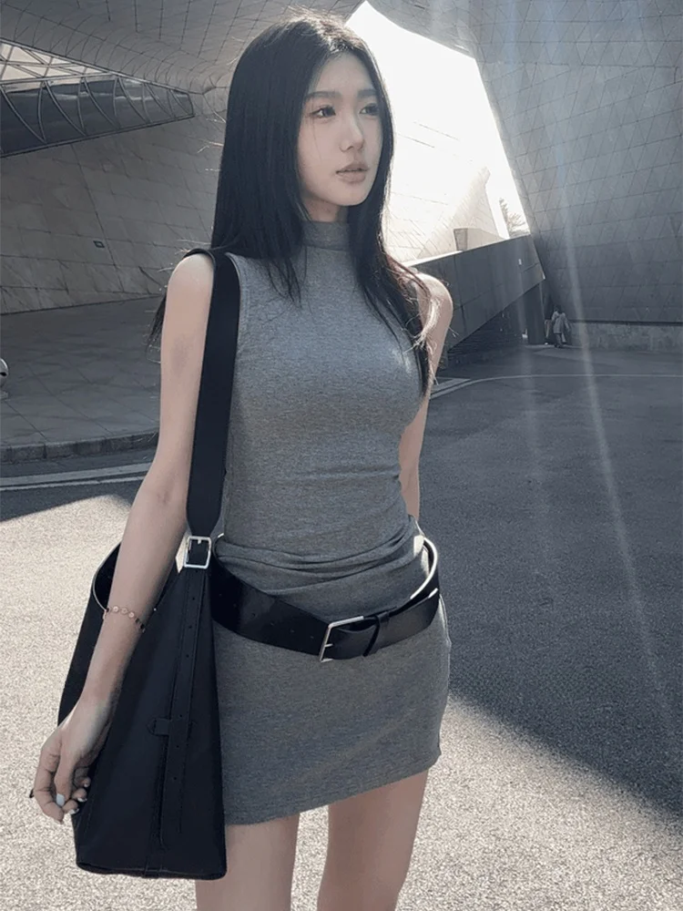 

ay High Collar Svel Vest Dr SYJ ujia for Plump Women ort Skirt High Waist Slim Fit Commute Sle Spring Summer