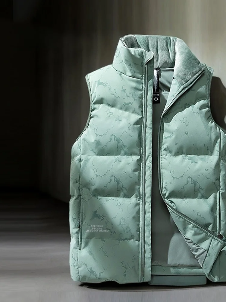 

Casual Loose Men's down Vest White Du Feather Stand Collar Jaet Youth ular Sle Zipper Closure Color Autumn Win...